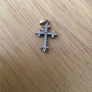Source Unknown Silver and 10 k Gold Cross Pendant With Small Diamonds